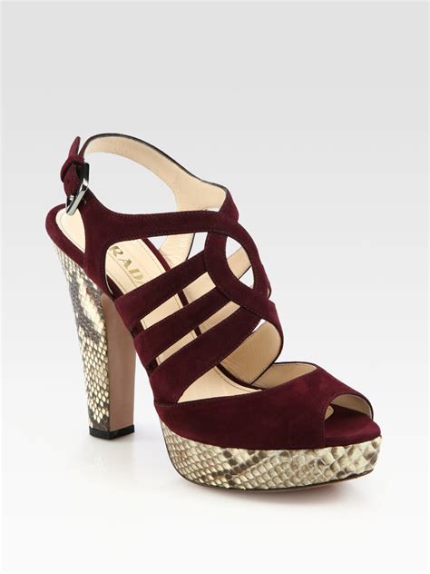 prada red suede heel platform|prada leather sandals.